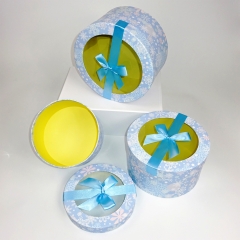 Romantic Blue Round Paper Box Set with Bow And Lid