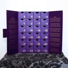 Scatola di cartone personalizzata Purple Advent Calendar con 24 cassetti