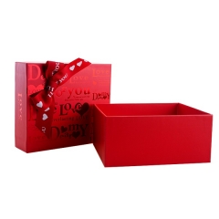 Custom I Love You Red Stamping Lid-off Rigid Paper Gift Box with Ribbon Bow