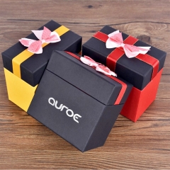 Hot Silver Rectangle Cardboard Box with Ribbon for Anniversary