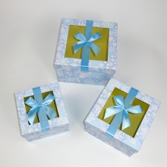 scatola di imballaggio in carta quadrata con logo personalizzato con finestra e nastro in pvc